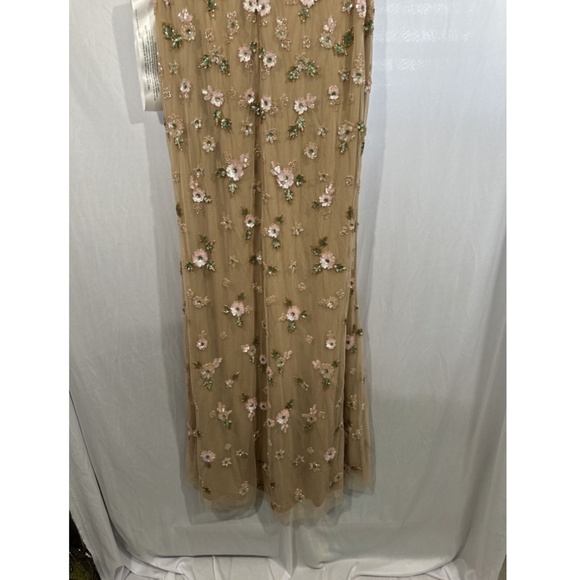 NEW $538 Mac Duggal‎ [ 6 ] Embellished High Neck Flutter Sleeve Gown Nude - Picture 14 of 14